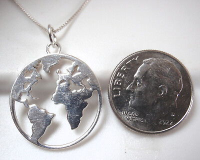 #ad Cut Out Earth Globe 925 Sterling Silver Pendant $12.99
