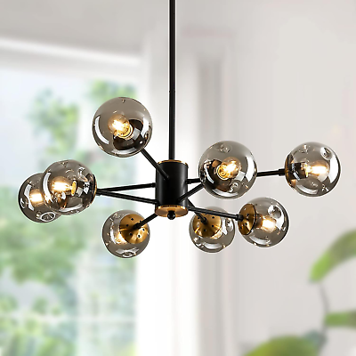 #ad #ad 8 Light Chandelier Pendant Lighting Black with Glass Globes Classic Vintage Sput $162.61