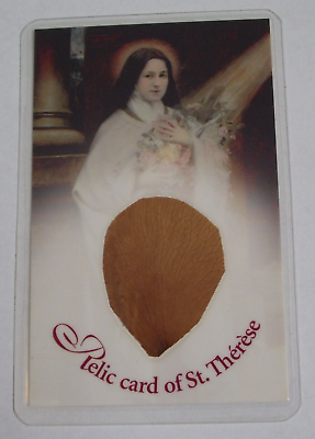 #ad Vtg relic rose petal pocket Holy card of St Saint Therese patron of missions $25.00