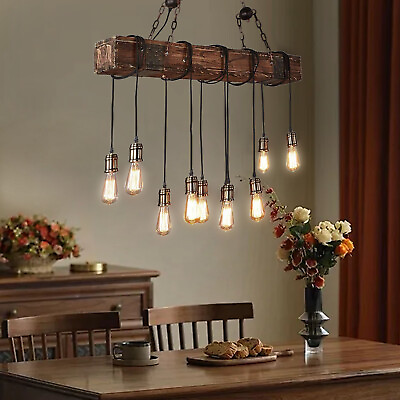 #ad #ad 39#x27;#x27; Vintage Wood Pendant Light Linear Hanging LED Lamp Chandelier for Farmhouse $104.22