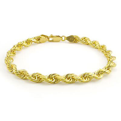 #ad 10k Yellow Gold Mens 5mm Diamond Cut Rope Genuine Italian Chain Link Bracelet 8quot; $182.98