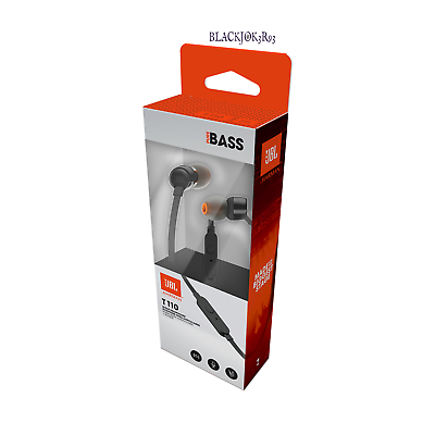 #ad JBL T110 Harman Kardon Pure Bass Tangle Free In Ear Headphones w Mic Black $15.97
