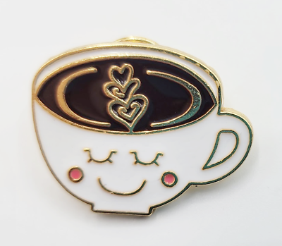 #ad Gold Tone Smiley Face Teacup Cute Enamel Cartoon Brooch Pin Costume Jewelry $15.00