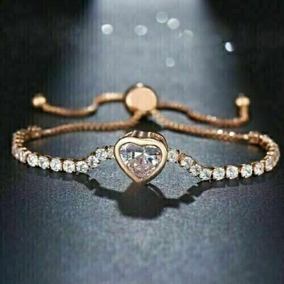 #ad Women#x27;s Fancy Bracelet 925 Rose Sterling Silver 2.00 Ct Heart Simulated Diamond $224.99