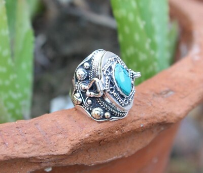 #ad Poison Ring 925 Silver Plated Turquoise Gemstone Compartment Ring BJ383 $14.99
