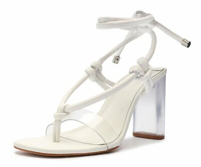 #ad Schutz Siena White Clear Vamp Lace Up Open Toe Clear Column Heels Sandals $49.95