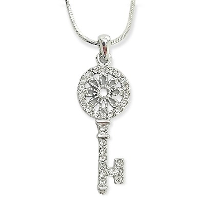 #ad Key Pendant Made With Swarovski Crystal Chain Necklace Jewelry Gift $29.00