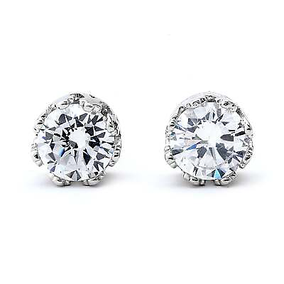 #ad Gold Plated Cubic Zirconia Crown Setting Stud Earrings 3mm to 12mm $7.99