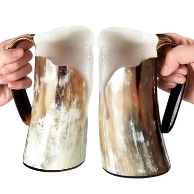 #ad 2 Pcs Viking Horn Mug 16 oz Viking Drinking Horn Mug with Black Gift Box Medi... $65.34