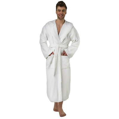 #ad White Hooded Bathrobe for Men. 50 inch Length . 100% Cotton Terry $42.95