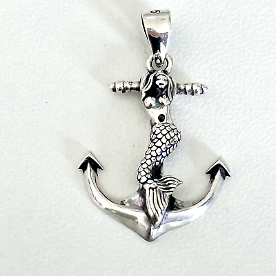 #ad 925 Sterling Silver Mermaid Goddess Siren Of The Sea Anchor Pendant $34.99