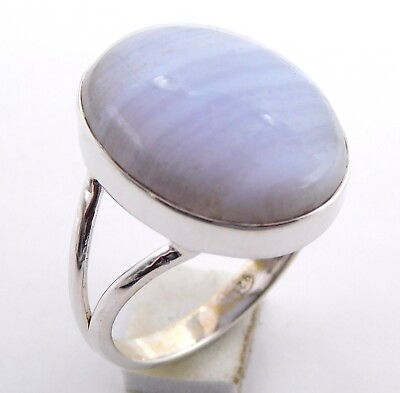 #ad 5.7Gm 925 Sterling Silver Natural Blue Less Agate Cab Stone Fine Ring 9 US M1911 $22.07