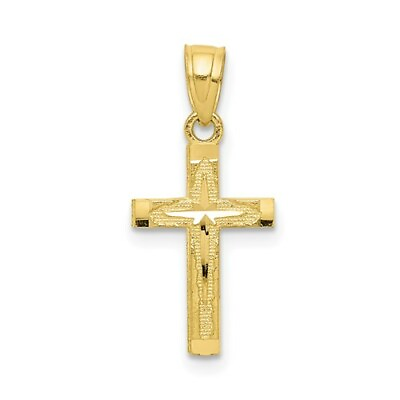 #ad Real Solid 10K Yellow Gold Polished Small Diamond Cut Cross Charm Pendant $37.99