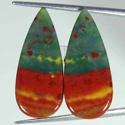 #ad 22.50 Cts Natural African Bloodstone Loose Gemstone Pear Cabochon Pair 12x27x4mm $6.99