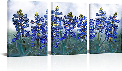 #ad Framed Painting Texas Bluebonnets Flowers Canvas Wall Art Blue Floral Picture fo $72.45
