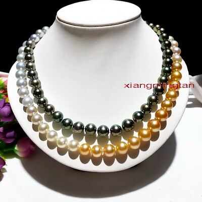 #ad #ad long AAAAA 36quot;10 12mm South sea BLACK GOLDEN WHITE Multicolor pearl NECKLACE 14K $990.00