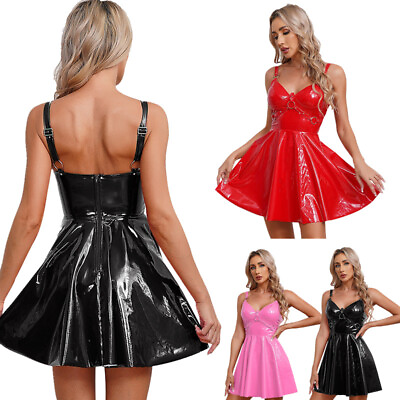 #ad Womens Mini Performance Slip Dresses A Line Dress Short Clubwear Patent Leather $19.95