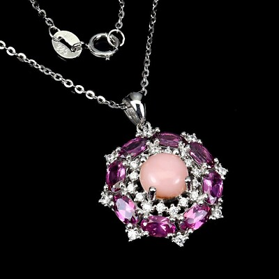 #ad Pendant Rhodolite Pink Opal Genuine Natural Mined Gems Solid Sterling Silver GBP 66.49