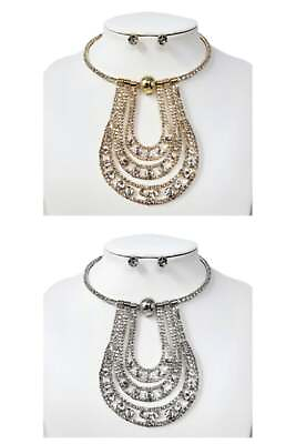 #ad Unbalance Shape Rhinestone Necklace Earrings SET $27.99