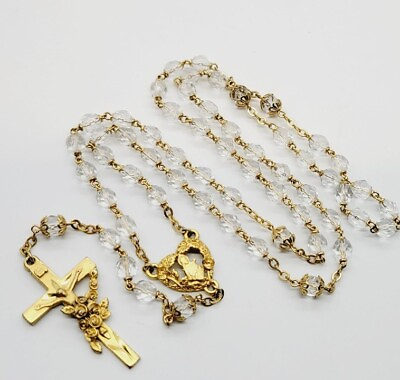 #ad Vintage Crystal Rosary Gold Tone INRI Gold tone Cross St. Teresa Pray for US 22quot; $63.00