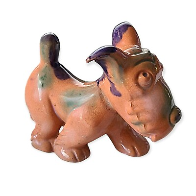 #ad Vintage Pottery Redware Terrier Dog Terracotta Figurine Whimsical Kitschy Glaze $17.99