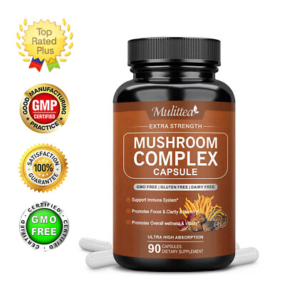 #ad Mushroom Complex Supplement Capsules 10 Mushrooms Lions Mane Reishi Chaga $14.49