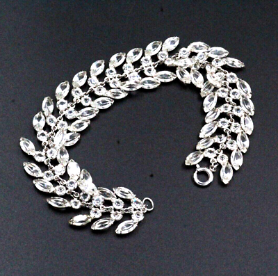 #ad Sterling Silver Art Deco Rhodium Plated Retro Crystal Glass Bracelet $139.00