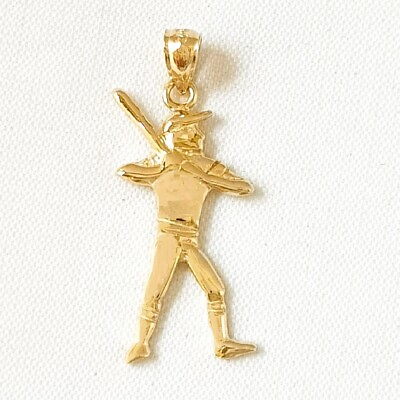 #ad 14K Yellow Gold Baseball Player Batter Pendant Charm Made in USA $151.99