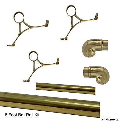 #ad 6 Foot Long Brass Bar Rail Kit 2 Inch Diameter $383.90