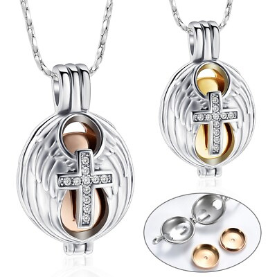 #ad Mini Angel Wings Memorial Urn Locket Necklace for Ashes Cross Cremation Jewelry $11.33