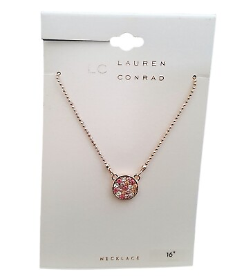 #ad LC LAUREN CONRAD ROSE GOLD PINK CLEAR RHINESTONE SHORT NECKLACE NWT $6.39