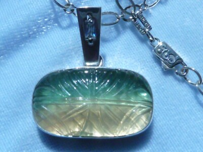 #ad Sterling Pendant 26X 15mm Carved Fluorite 17quot; AK Chain amp; Clasp Konder #289 $109.95