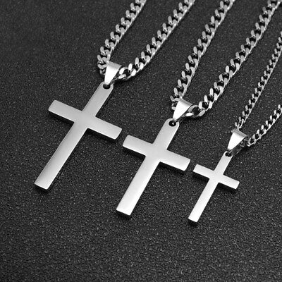 #ad Cross Pendant Necklace for Men Women Boy Stainless Steel Cuban Curb Chain Gfit $9.99