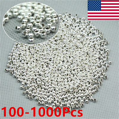 #ad 100 1000x Genuine 925 Sterling Silver Round Ball 3mm Beads Making Jewelry Acc US $1.46