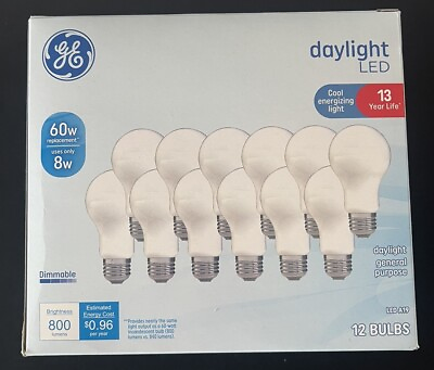 #ad ✅ GE LED Light Bulbs 60 Watt Daylight A19 Dimmable. 12 PACK ✅ BRAND NEW ✅ $19.99