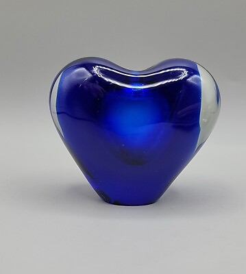 #ad Glass Eye Studio Colbalt Heart Blown Glass Paperweight Perfume Bottle $55.00