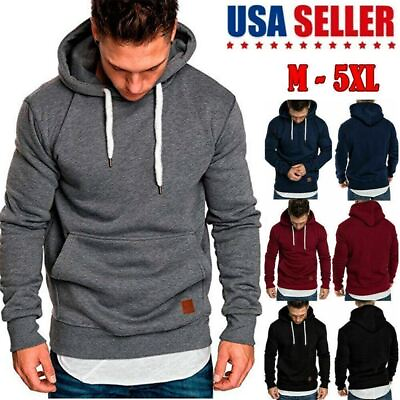 #ad Men Hoodie Casual Hooded Solid Pocket Slim Fit Sweatshirts Pullover Sweater Tops $15.72