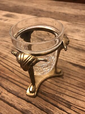 #ad Gold Plated Ram Shattered Glass Candle Holder $35.00