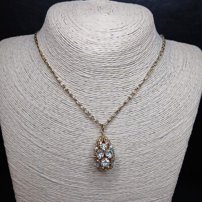 #ad Vintage Chain Necklace Clear Rhinestone Teardrop Pendent. 10410 $17.99