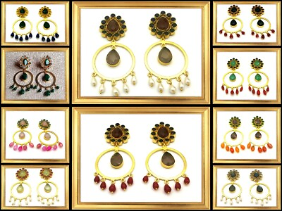 #ad Gold plated Variation Semi Precious Imitation Stone Chandelier Earrings E3 056 $18.92