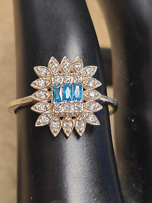 #ad 925 Diamond Aquamarine Ring Size 7.75 2.75 Grams $44.95