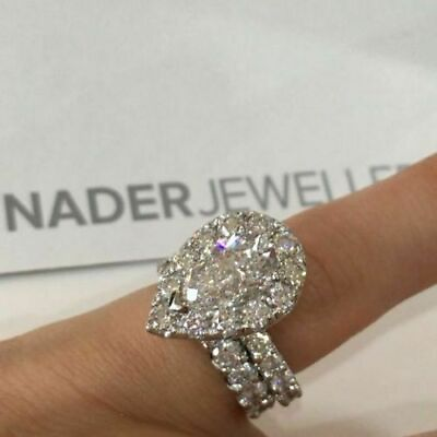 #ad Engagement Wedding Bridal Set Ring 14K White Gold 2ct Halo Pear White Moissanite $229.03