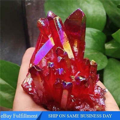 #ad 100g Large Natural Red Aura Crystal Titanium Quartz Cluster VUG Specimen Healing $11.79
