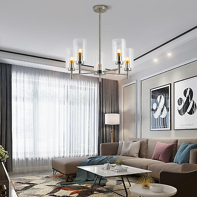 #ad 5 Light Modern Simple Living Room Large Chandelier Metal amp; Glass Ceiling Light $67.45