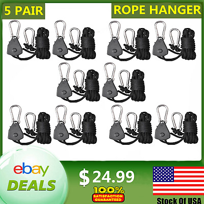 #ad 10PC 1 8quot; Rope Ratchet Reflector Grow Light Hangers 150lb Weight Capacity $25.99