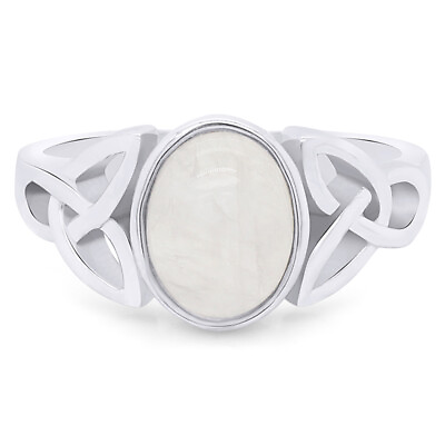 #ad Celtic Band Ring Oval Simulated Moonstone Solid Sterling Silver 925 $89.63