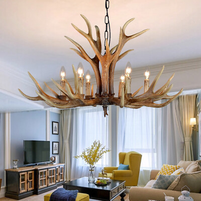 #ad Retro Rustic Deer Horn Antler Resin Pendant Light Lodge Chandelier Ceiling Lamp $198.00