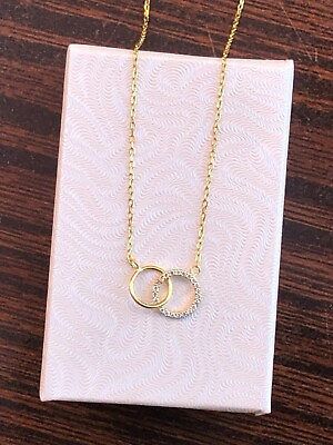 #ad Cz Interlock Double Circle Necklace 925 Sterling Silver Tiny Pendant 9mm8mm Gold $25.95