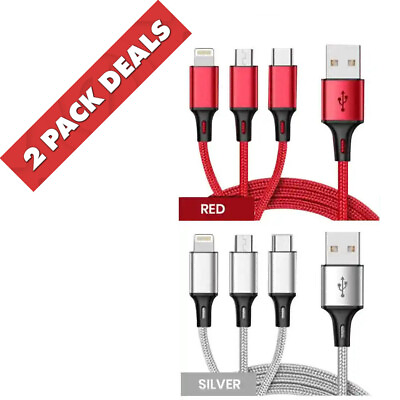 #ad 3 in 1 Fast USB Charging Cable Universal Multi Function Cell Phone Charger Cord $2.98