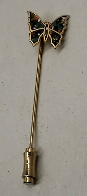 #ad Vintage gold tone multi color enamel BUTTERFLY insect stick pin $9.99